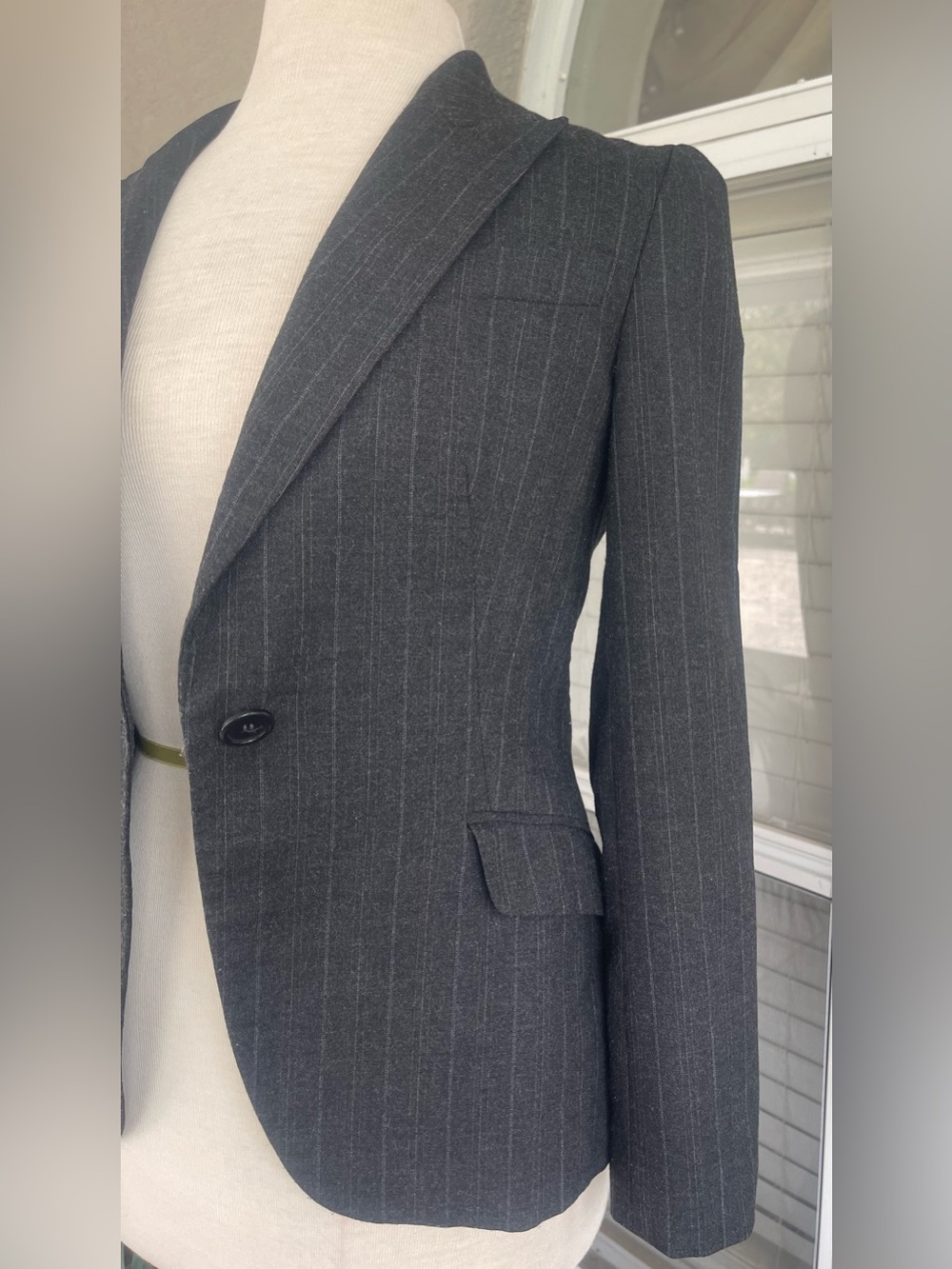 Zara Dark Charcoal Pinstripe Women's Blazer - Single Button - Picture 2 of 6